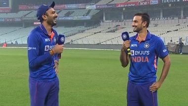 India vs New Zealand 3rd T20I 2021: Axar and Harshal Patel Engage in Funny Banter Post Their Side’s Series Sweep on Sunday (Watch Video)