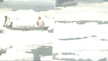 Delhi: Toxic Foam Floats on Yamuna River Near Kalindi Kunj (Watch Video)