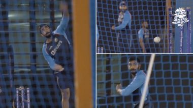 Jasprit Bumrah Imitates Ravindra Jadeja’s Bowling Style During India’s Training Session at T20 World Cup 2021 (Watch Video)