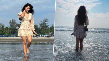 Disha Patani Is Enjoying a Day by the Beach in a Cream Coloured Floral Dress (View Pics)