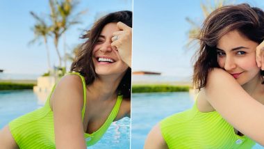 Anushka Sharma Looks Fresh as a Daisy in Neon Monokini As She Smiles Broadly by the Pool! (View Pics)