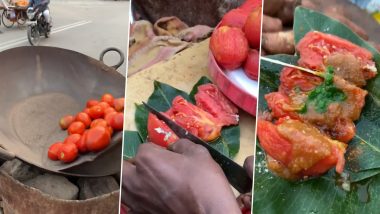Delhi Street Vendor Prepares ‘Tomato Chaat’ Roasting Tomatoes in Hot Sand, Watch Viral Video