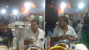 Wedding Guest Enjoys Food Even As Pandal Catches Fire in Bhiwandi; Video Goes Viral