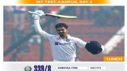 Sports News | Ind Vs NZ, 1st Test: Shreyas Hits Maiden Ton as India Add 81 Runs in First Session (Lunch, Day 2)