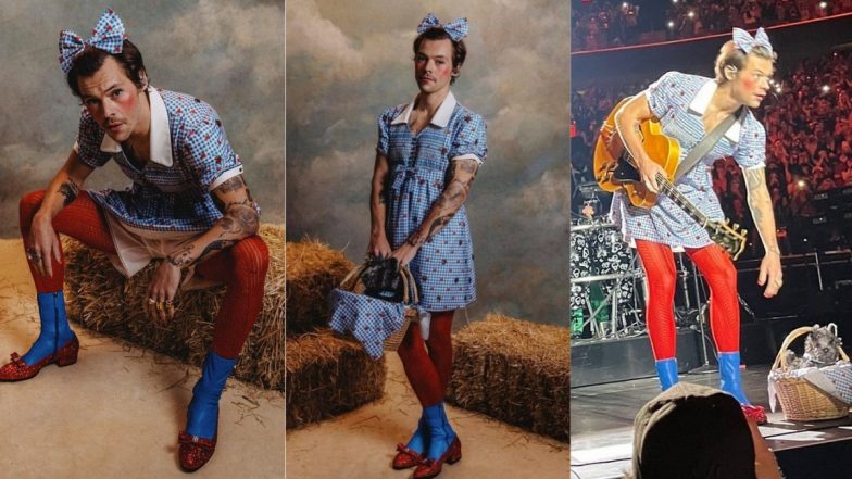 Harry Styles Wears Blue Gingham Frock, Channelises Inner Dorothy From ‘Wizard of Oz’; Netizens Go Gaga Over His Choice of Halloween 2021 Costume