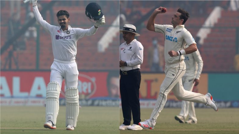 IND vs NZ Kanpur Test Day 2: Shreyas Iyer Maiden Test Hundred, Tim Southee Fifer Headline First Session