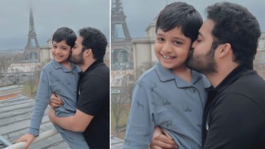 Jr NTR Kisses His Son Abhay Ram As the Duo Enjoy ‘An Eyeful of Eiffel’ (View Pic)