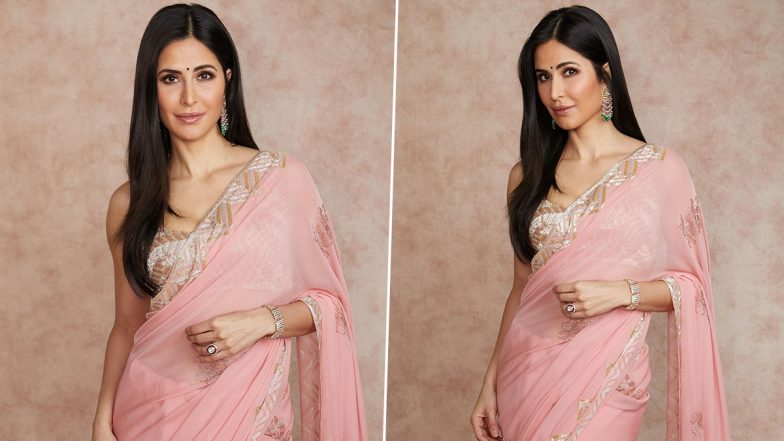 Diwali 2021: Katrina Kaif Slays in a Pink Saree Paired With Blingy Blouse, Courtesy Manish Malhotra! (View Pics)