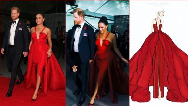 Meghan Markle Returns to Red Carpet in Scarlet Red Gown by Carolina Herrera With Plunging Neckline, Honours Veterans at NYC Gala (View Pics)
