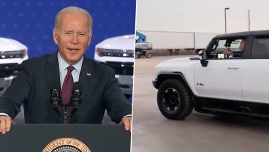 US President Joe Biden Takes Hummer EV for a Spin To Promote Electric Vehicles (Watch Video)