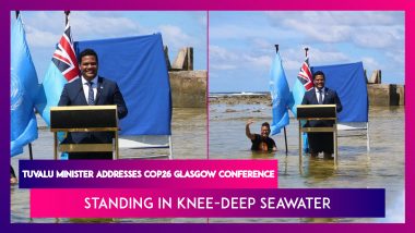 Tuvalu Minister Simon Kofe Addresses COP26 Glasgow Conference Standing In Knee-Deep Seawater