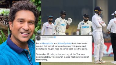 India vs New Zealand 1st Test 2021: Sachin Tendulkar Reacts After Thrilling Draw in Kanpur, Writes, ‘This Is What Makes Test Match Cricket Fascinating’ (Check Post)