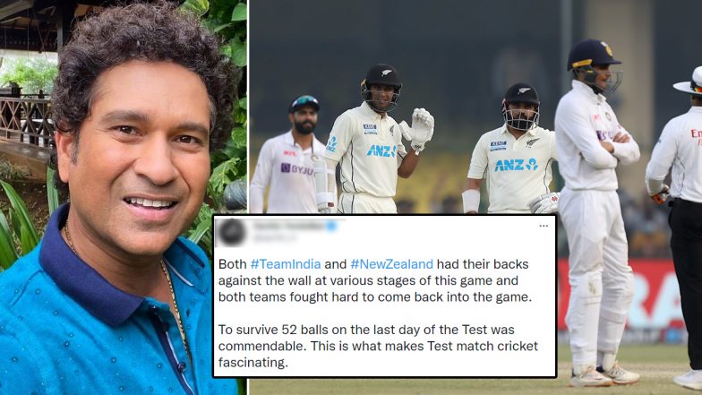 India vs New Zealand 1st Test 2021: Sachin Tendulkar Reacts After Thrilling Draw in Kanpur, Writes, ‘This Is What Makes Test Match Cricket Fascinating’ (Check Post)