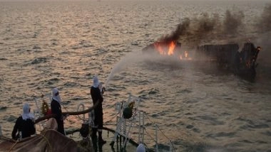 India News | Gujarat: Indian Coast Guard Rescues Seven Fishermen After Boat Catches Fire, Capsizes