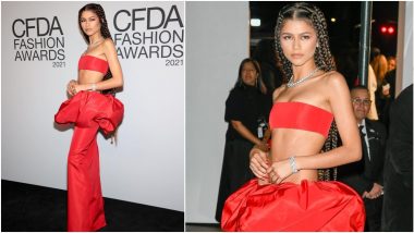 Zendaya Takes CFDA Awards 2021 Red Carpet by Storm in Red Hot Vera Wang Two-Piece Ensemble (View Pics & Video)