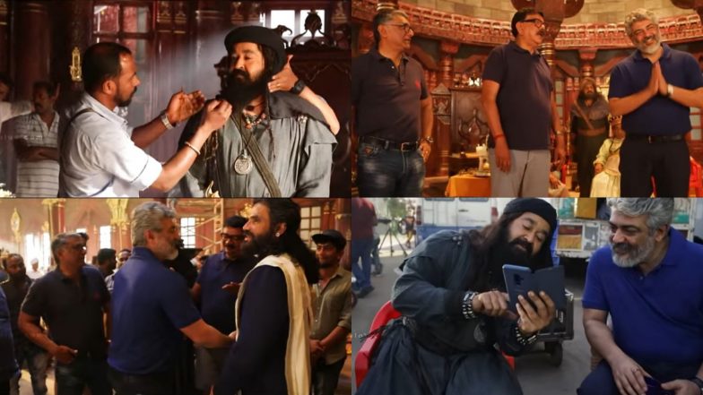 Marakkar – Arabikadalinte Simham: Ajith Kumar Gives a Surprise Visit on the Majestic Sets of Mohanlal’s Historical War Drama (Watch Video)