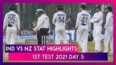 IND vs NZ Stat Highlights 1st Test 2021 Day 5: Both Sides Settle for a Draw As Bad Light Stops Play