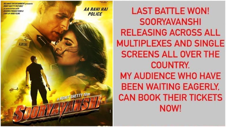 Sooryavanshi: Advance Bookings for Akshay Kumar’s Film Is Now Open for Public After Revenue-Sharing Dispute Gets Resolved; Rohit Shetty Shares Good News on Insta