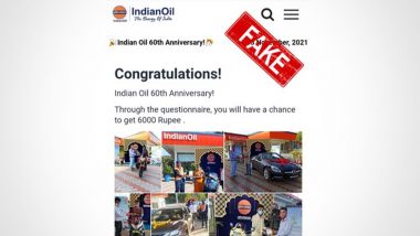 Indian Oil Corporation Warns People of Fake Lucky Draw Promises Celebrating ‘60th Anniversary’, Says ‘Public Is Advised To Not Trust Any Such Website’