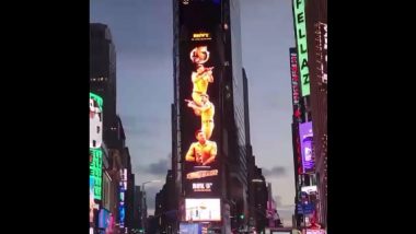 Sooryavanshi: Poster of Akshay Kumar, Katrina Kaif’s Film With Release Date Lights Up Times Square at New York City! (Watch Video)