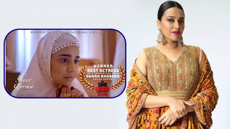 Soho London Independent Film Festival 2021: Swara Bhasker Wins Best Actress In A Supporting Role For Portrayal Of Sitara In Sheer Qorma! (View Post)