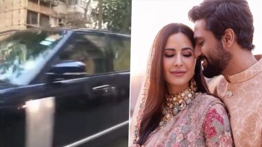 Katrina Kaif and Vicky Kaushal Head to Their New House in Juhu for Puja! (Watch Video)