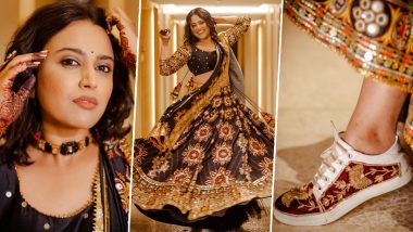 Swara Bhasker Looks Like an ‘Indian Cinderella’ in Her Black Embroidered Ghaghra but It's Her Embellished Sneakers That Steal the Show (View Pics)