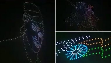 Azadi Ka Amrit Mahotsav Drone Show: 500 Drones Form the Face of Indian Soldier Mangal Pandey in Lucknow (Watch Video)