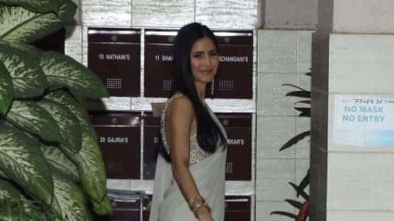 Katrina Kaif Poses for the Paparazzi in an Elegant White Saree As She Reaches Vicky Kaushal’s Residence for Pre-Wedding Rituals