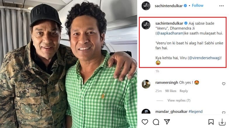 Sachin Tendulkar Shares Picture With Dharmendra, Teases Virender Sehwag With Unique Caption (Check Post)