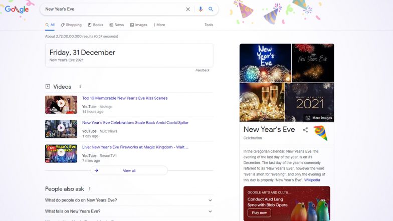 New Year’s Eve 2021 Google Doodle