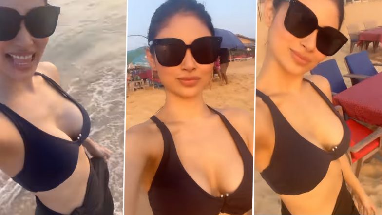 Mouni Roy Is a Sunset Lover As She Flaunts Her Beach Bod in a Black Bikini (Watch Video)