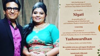 TMKOC’s Jethalal Aka Dilip Joshi’s Daughter Niyati’s Wedding Invite Goes Viral (View Pic)