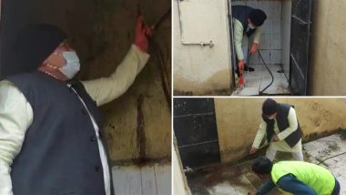 Madhya Pradesh Minister Pradhuman Singh Tomar Cleans Toilet at Government School in Gwalior (See Pics)