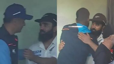 Virat Kohli & Rahul Dravid Visit New Zealand Dugout to Congratulate Ajaz Patel After His 10-Wicket Haul in an Inning Against India on Day 2 of 2nd Test, 2021 (Watch Video)