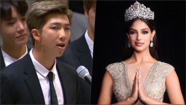 BTS and Miss Universe 2021 Harnaaz Sandhu: Indian Beauty Queen’s ‘Speak for Yourself’ Reminds Twitterati of RM’s UNICEF Speech (Watch Video)