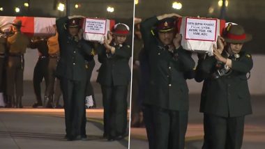 Mortal Remains of CDS General Bipin Rawat Arrive at Palam Airbase (Watch Video)