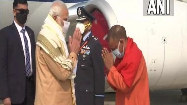 India News | PM Modi Reaches Prayagraj, to Transfer Rs 1,000 Cr to SHGs Benefitting Around 16 Lakh Women