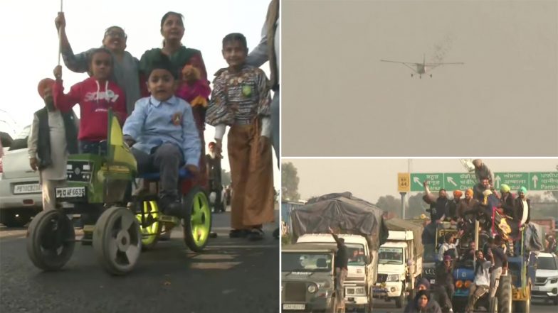 Farmers Return Home: Aircraft Showers Flower Petals on Farmers at Shambhu Border (View Pics)