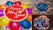 New Year 2022 Rangoli Designs: Latest &lsquo;Happy New Year&rsquo; Rangoli Patterns, HNY 2022 Rangoli Designs To Make This Day a Little More Beautiful