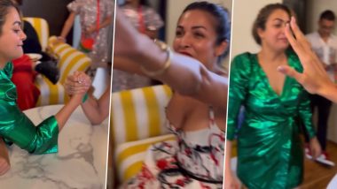 Malaika Arora Rejoices As She Wins Against Sister Amrita in Arm Wrestling During Family Christmas Bash (Watch Video)