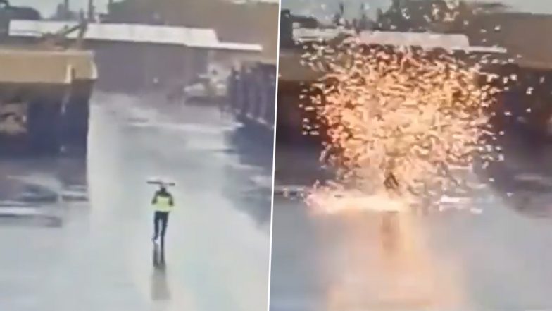 WATCH : Hair-Raising Video Shows Security Guard Getting Struck By Explosive Lightning In Indonesia