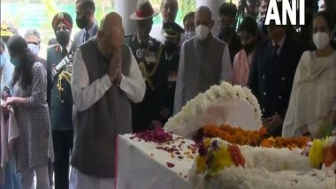 India News | Amit Shah, Pushkar Dhami Pay Last Respects to CDS Gen Bipin Rawat, His Wife