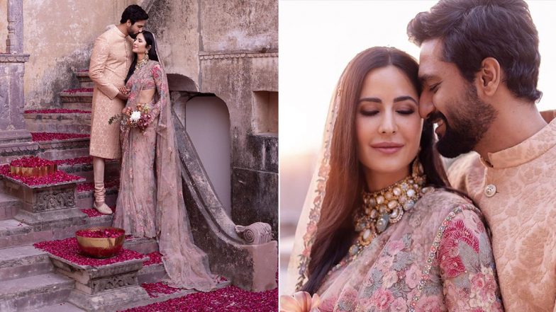 Newlyweds Katrina Kaif and Vicky Kaushal Strike Lovely Poses in Colour Co-Ordinated Ethnic Outfits (View Pics)