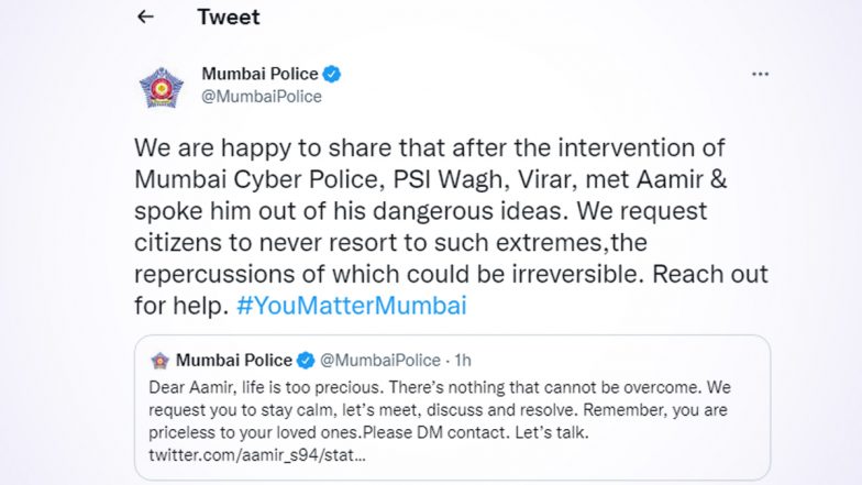 Mumbai Police Successfully Counsels Youth After He Posted a Suicide Note on Twitter, Asks Citizens to Reach Out For Help