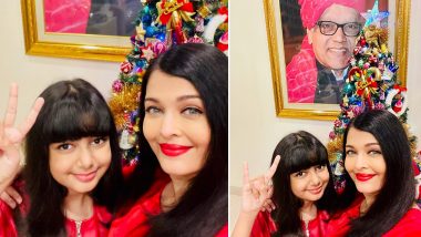 Aishwarya Rai Bachchan and Daughter Aaradhya Pose in Red Outfits As They Wish Merry Christmas to All (View Pics)