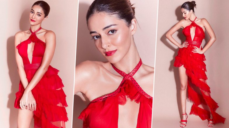 Ananya Panday Is ‘Cherry on the Cake’ As She Dazzles in a Red Hot Thigh-High Slit Dress (View Pics)