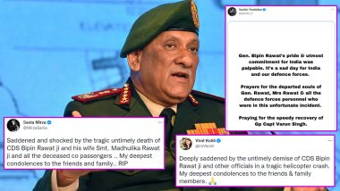 General Bipin Rawat Death: Sachin Tendulkar, Virat Kohli and Sania Mirza Condole Death of CDS General and Other Victims in Tamil Nadu Helicopter Clash (See Posts)