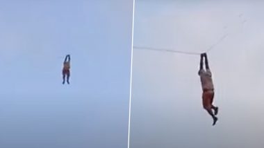 Kite Flying Turns Disastrous As Youth Swept 30 Feet High Into Sky in Sri Lanka (Watch Video)