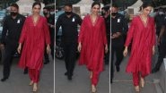 Deepika Padukone Visits the Siddhivinayak Temple Ahead of 83&rsquo;s Release, Looks Gorgeous in a Red Suit (View Pics)